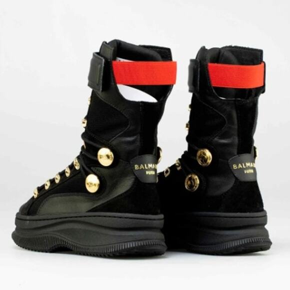 Balmain x Puma Deva Boxing Combat Sneaker Boots in Black / Red, Size 6.5